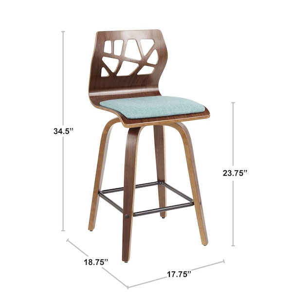 Folia Counter Stool In Walnut Wood And Black Faux Leather, PK 2